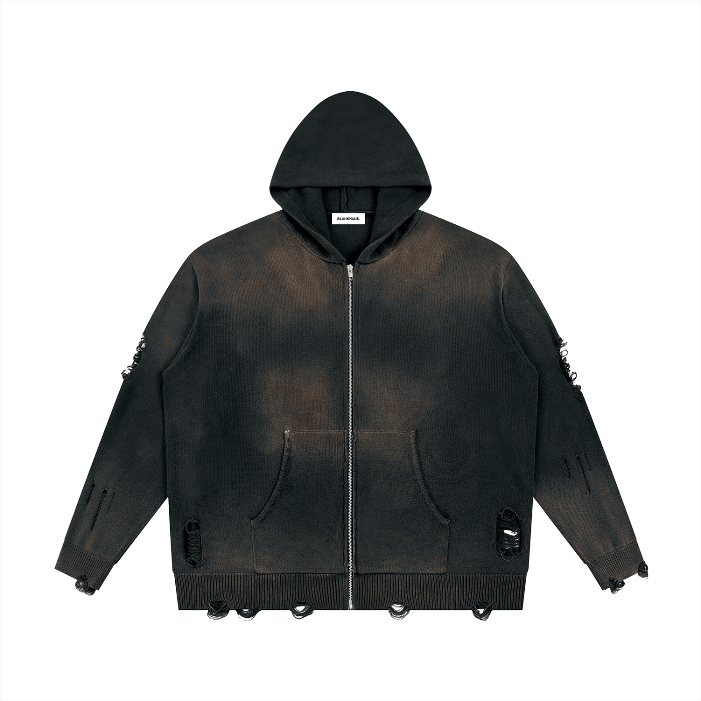 Distressed Full Zip Sweater