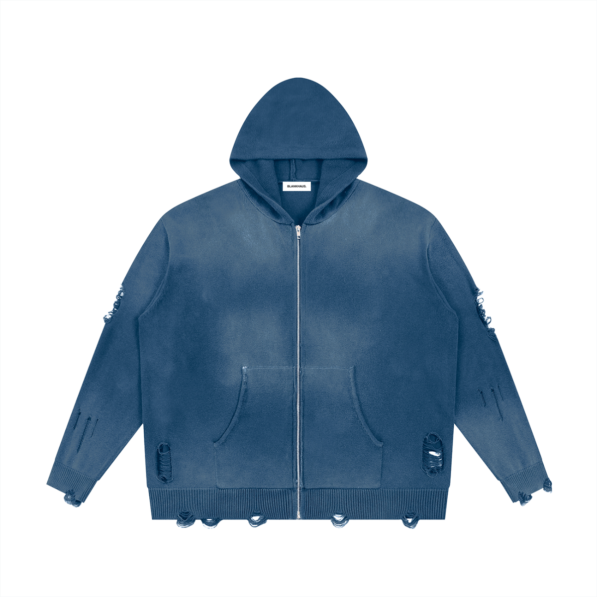 Distressed Full Zip Sweater
