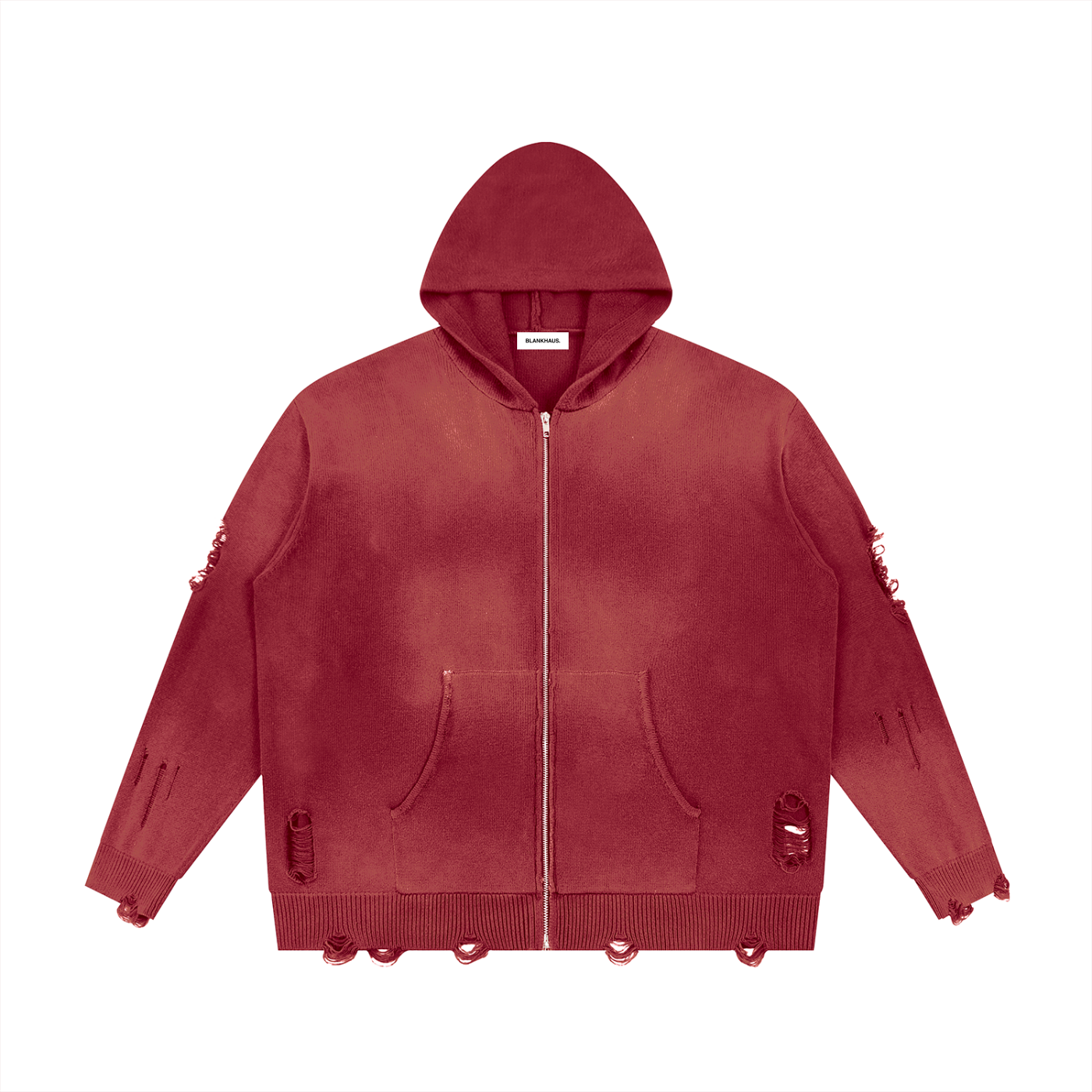 Distressed Full Zip Sweater