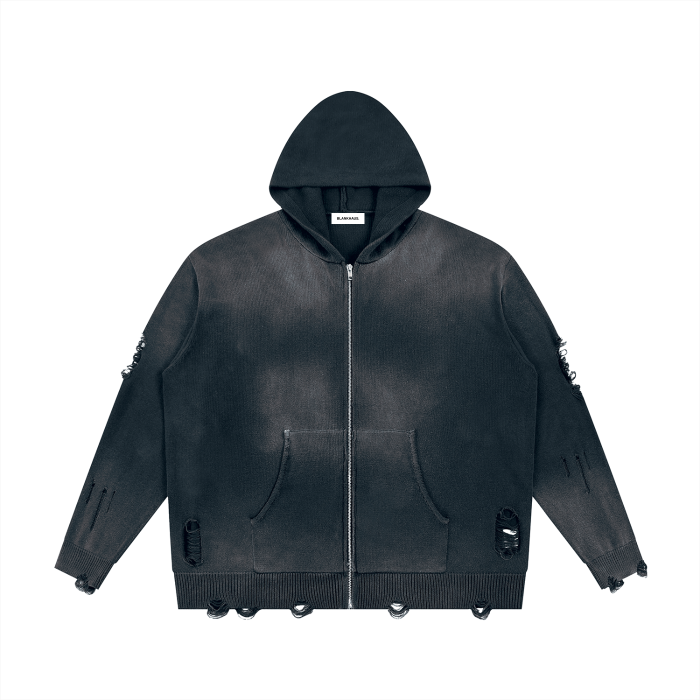 Distressed Full Zip Sweater