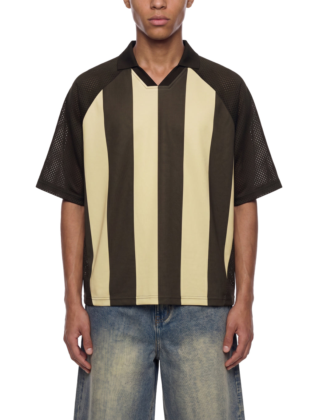 Striped Mesh Boxy Soccer Jersey