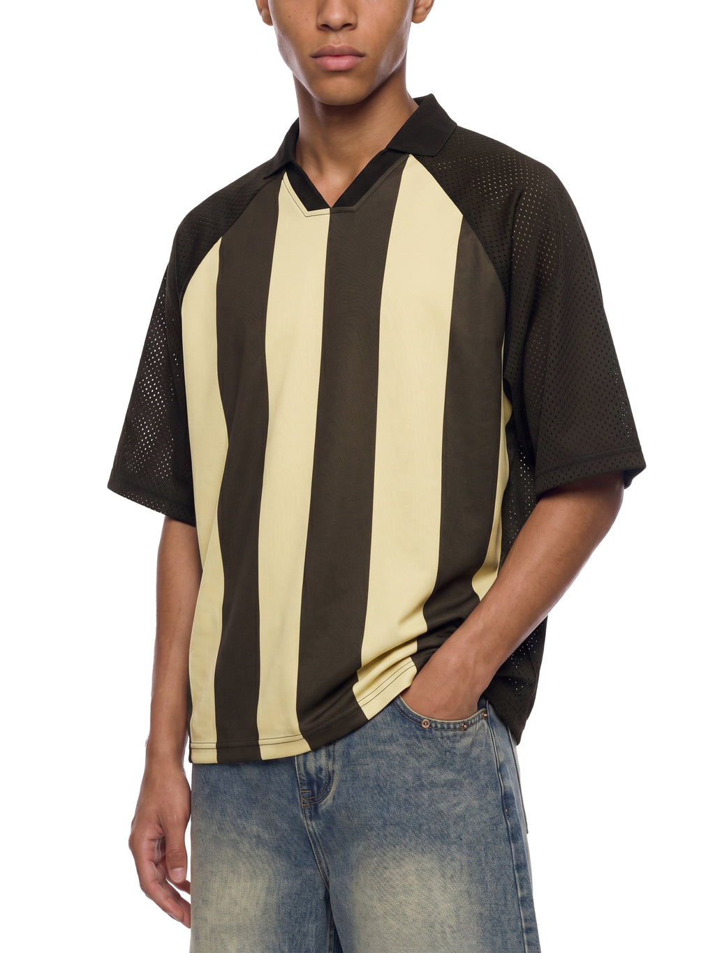 Striped Mesh Boxy Soccer Jersey