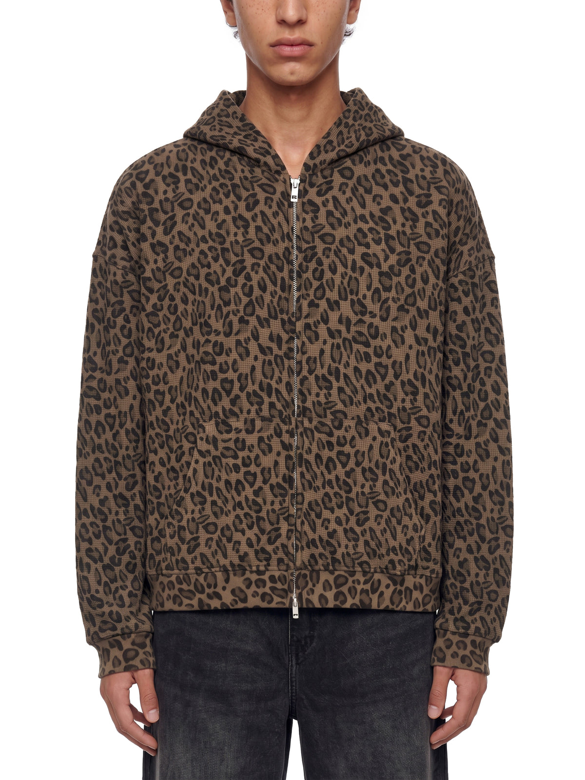 Leopard Waffle Zip Hoodie