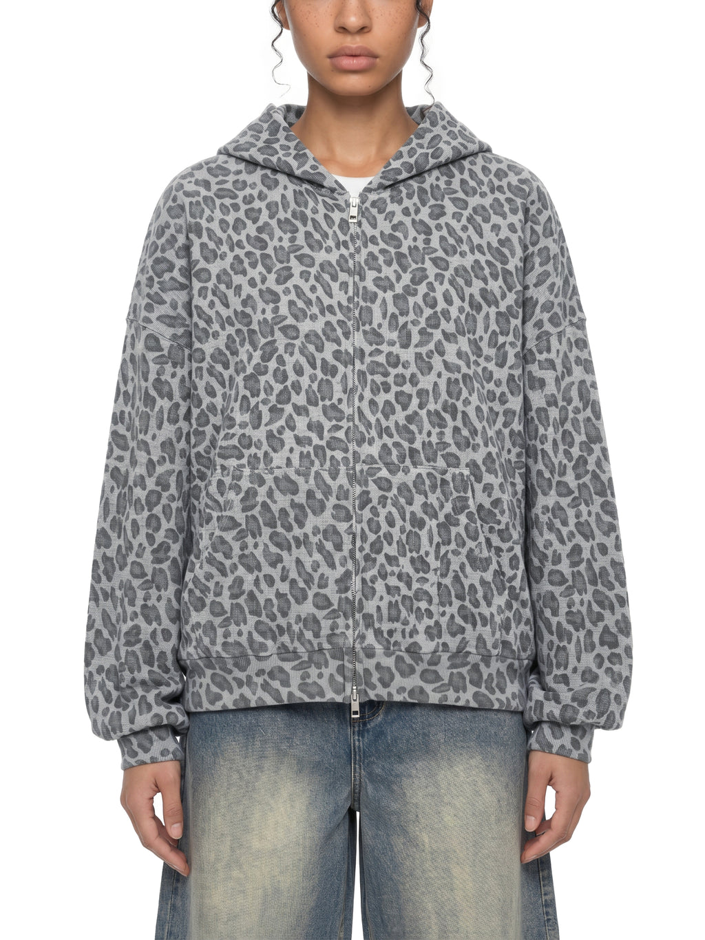 Leopard Waffle Zip Hoodie