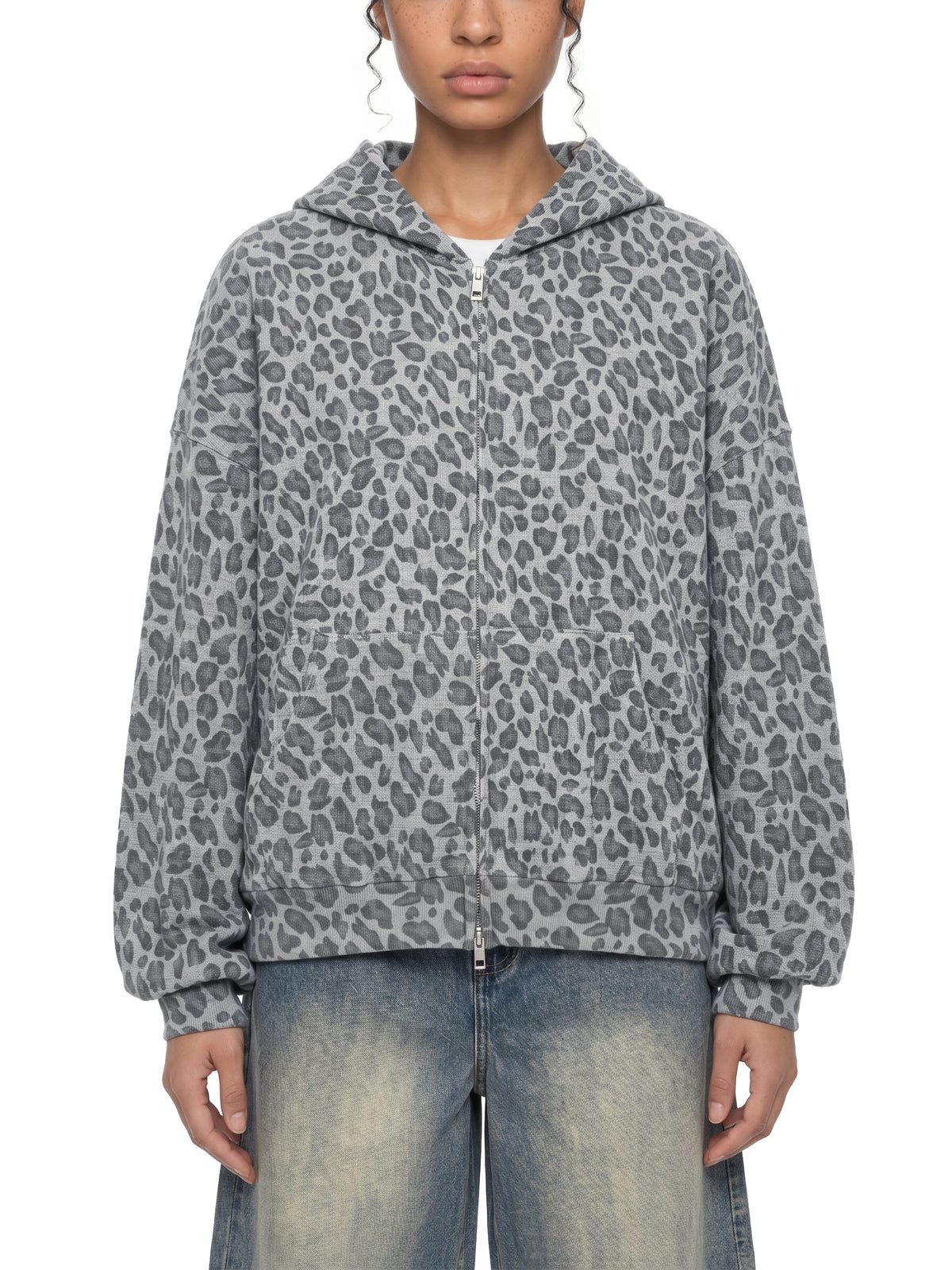 Leopard Waffle Zip Hoodie