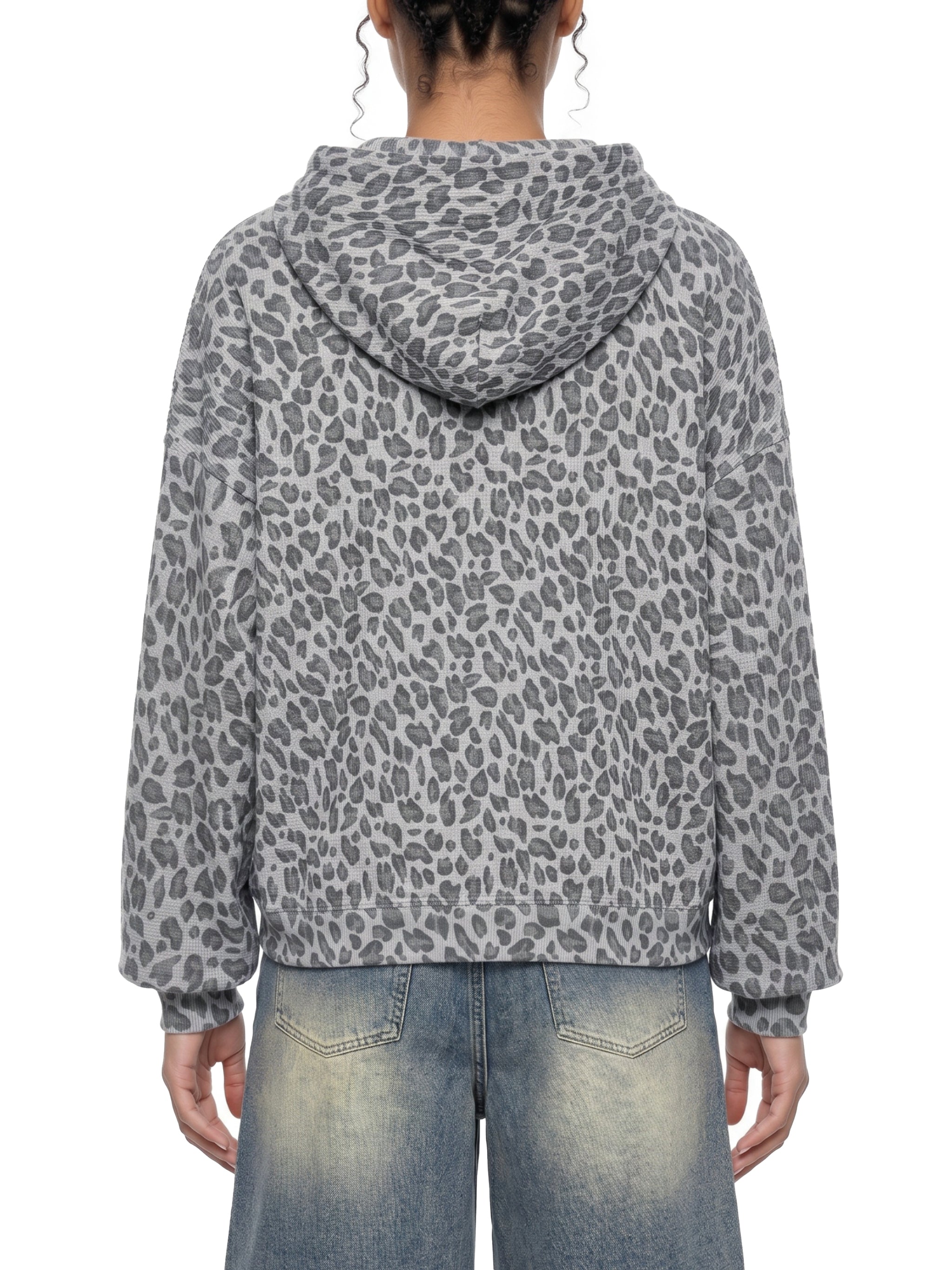 Leopard Waffle Zip Hoodie