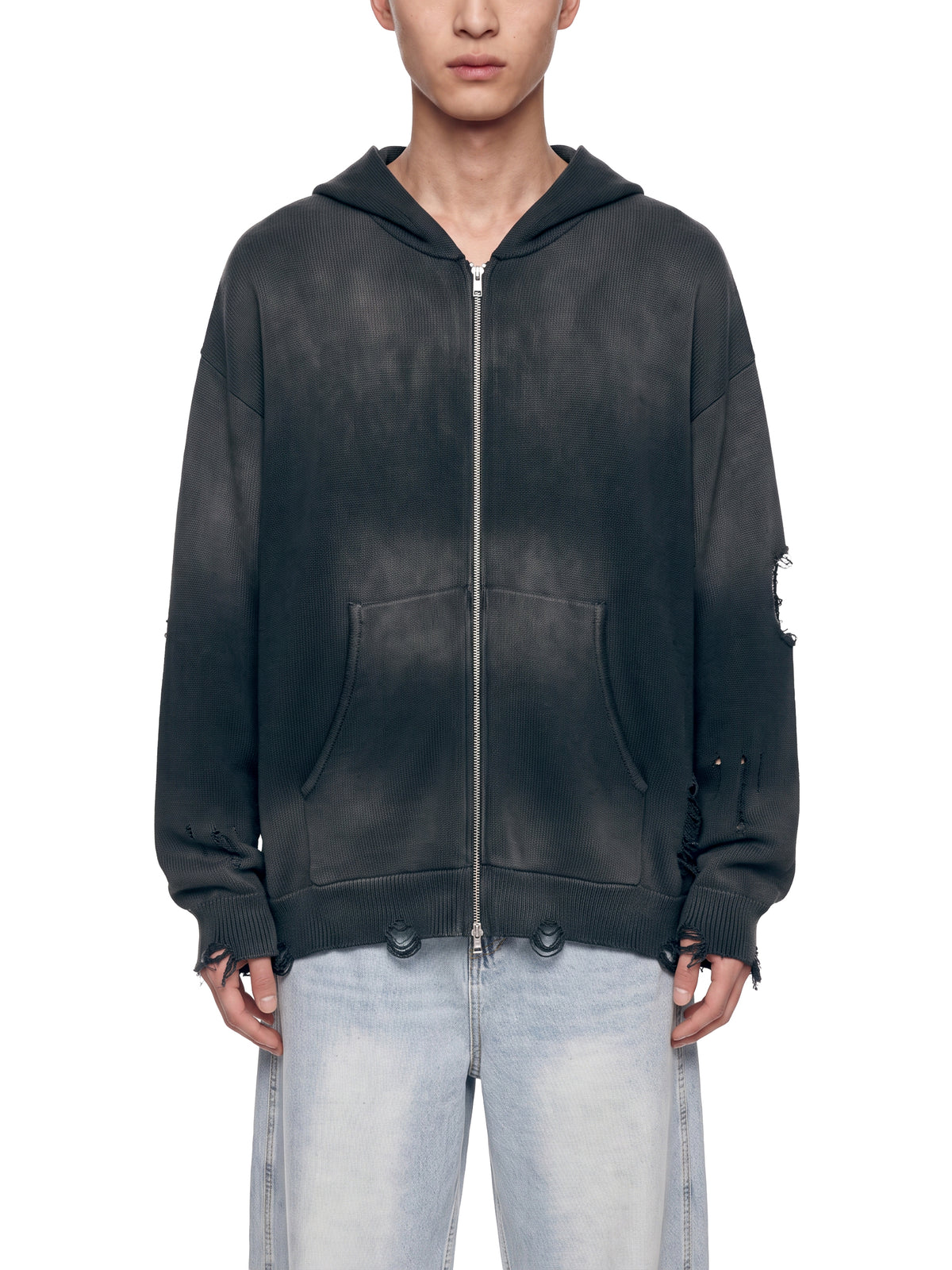Distressed Full Zip Sweater