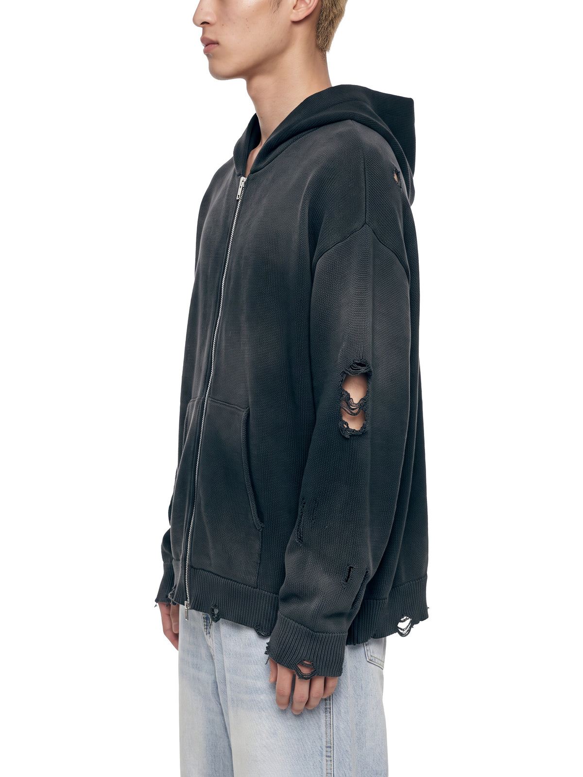 Distressed Full Zip Sweater