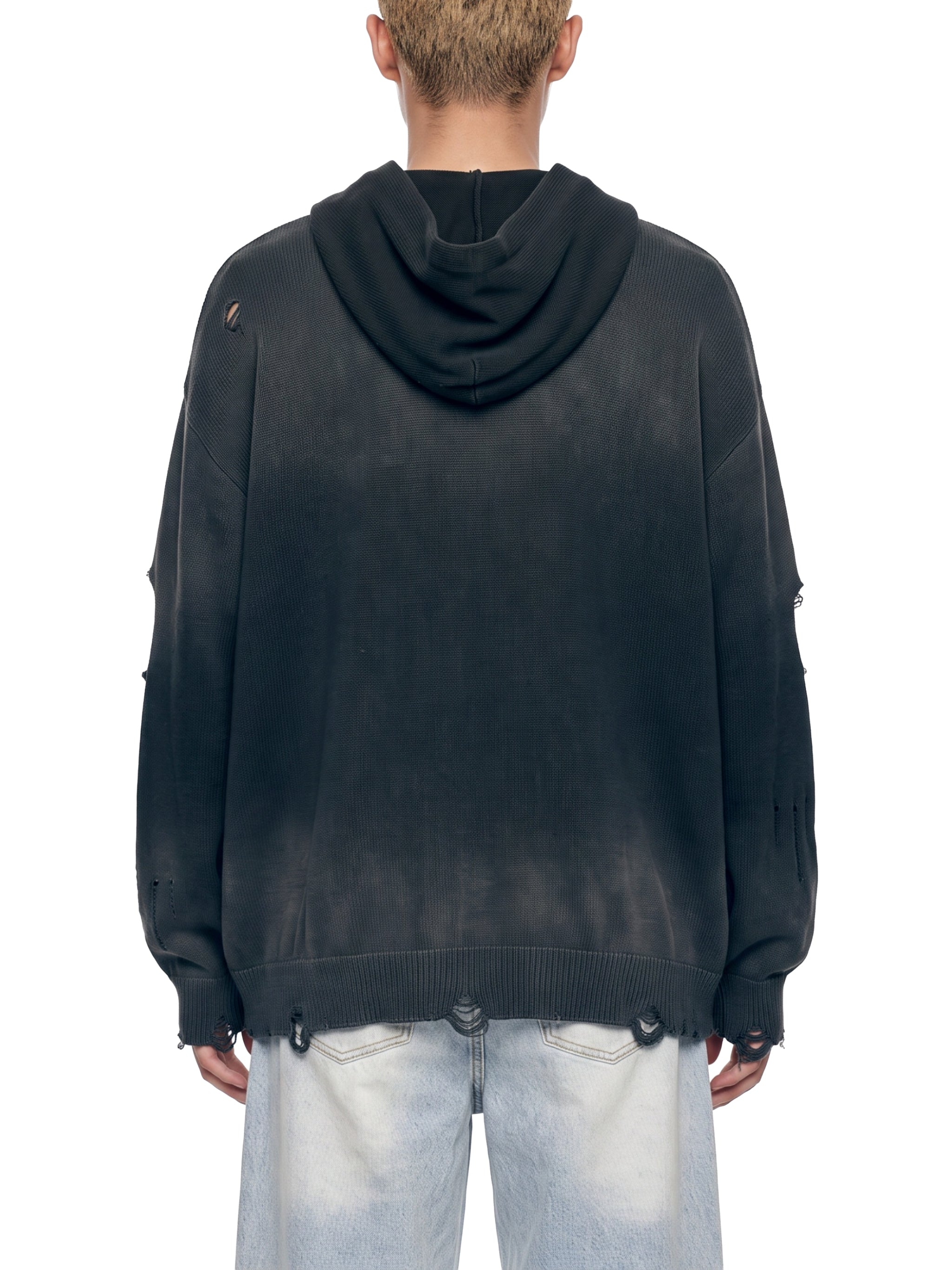 Distressed Full Zip Sweater